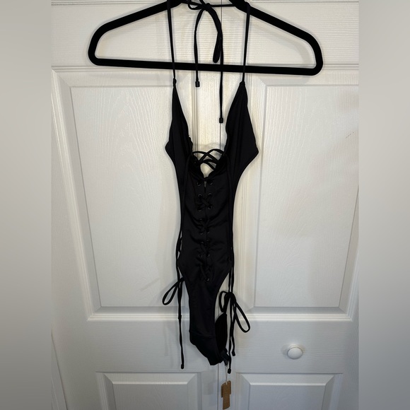 SKIMS Recycled Swim Lace-up Monokini Sz.XS (will fit small) Ochre Cocoa & Onyx - Picture 10 of 16